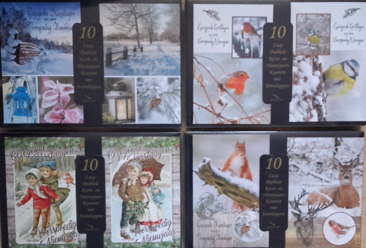 40 Dubbele Kerst- en Nieuwjaars Kaarten met Enveloppen//Set van 4x10 Luxe // Opschrift: GEZEGENDE KERSTDAGEN en een VOORSPOEDIG NIEUWJAAR // 8 verschillende soorten, 40 kaarten in totaal