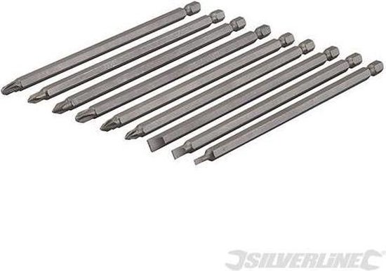 Silverline 9 delige extra lange schroevendraaier bit set 150 mm | bol.com