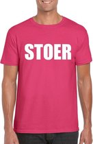 Stoer tekst t-shirt roze heren M