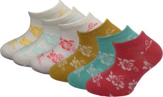 6 paar Sneakersokken - Girls - Flowers - Maat 19-22 | bol.com
