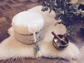 Bohemian wit rond 100% wollen meditatiekussen met kristal en boekweitvulling