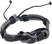 Fako Bijoux® - Leren Armband - Leder - Lus Duo - Zwart