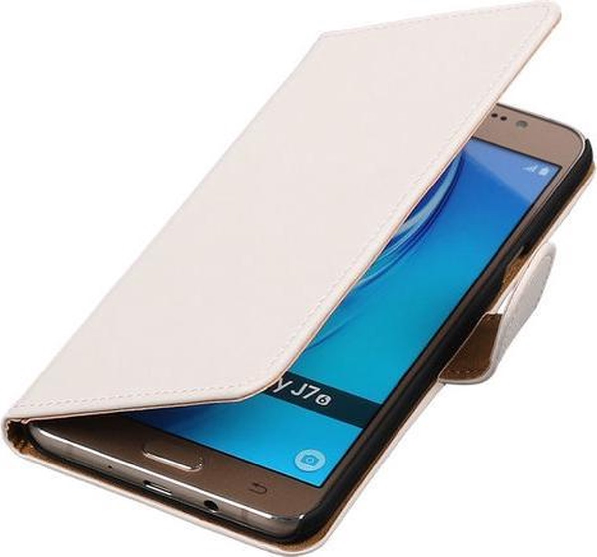 Wit Effen booktype cover hoesje voor Samsung Galaxy J7 2016