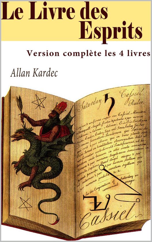 Couverture du livre Le Livre des Esprits, avec un dragon et des figures démoniaques.
