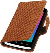 Snake Bookstyle Wallet Case Hoesjes voor LG Joy H220 Bruin