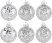 6x Zilveren kunststof glitter kerstballen 8 cm - Onbreekbare kerstballen plastic - Kerstboomversiering zilver