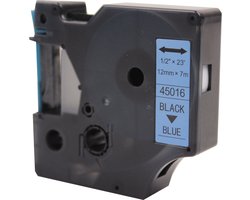 KATRIZ® huismerk label tape voor Dymo 45016 | LabelManager PNP/LabelPoint 150/Protable Labeler PL200/RhinoPRO 5200/6000 | Zwart op Blauw | 12mm*7m | 1 stuk