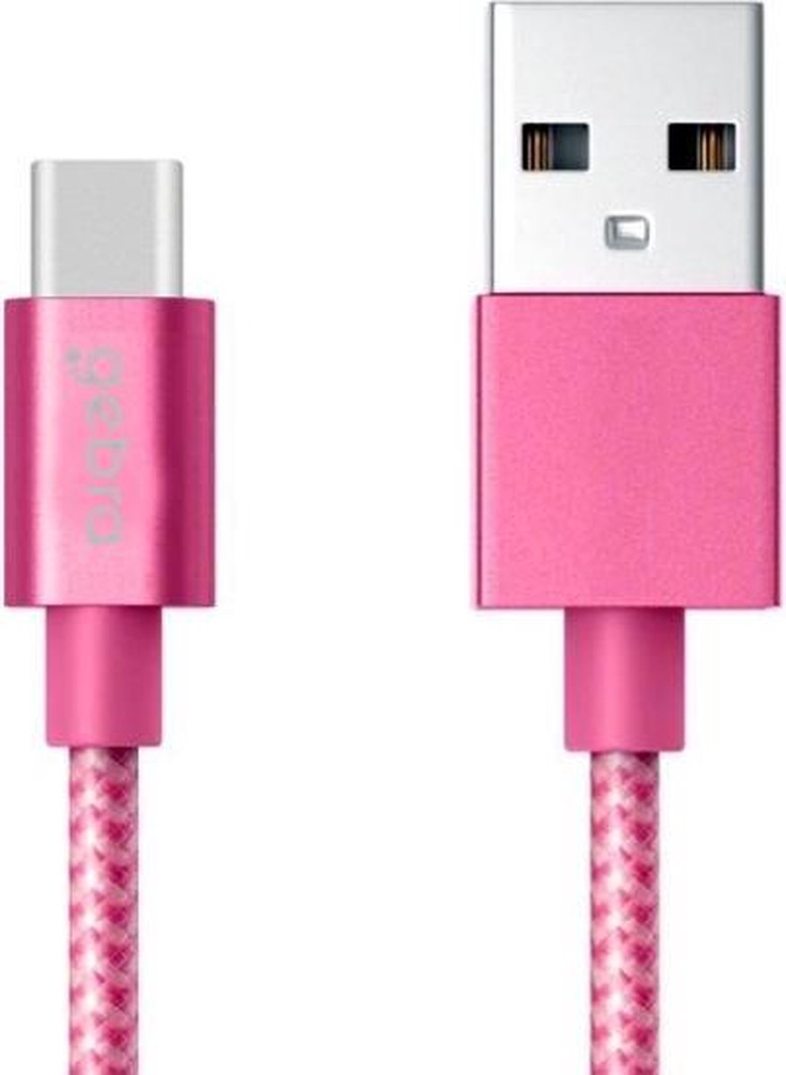 Gebra Gevlochten USB Type C Kabel naar USB Oplader o.a. Samsung Galaxy S8+ | 1 meter | Roze | Topkwaliteit
