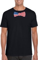 Zwart t-shirt met Amerika vlag strikje heren L