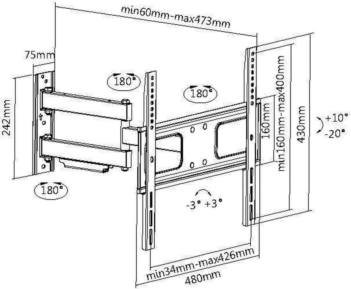 CAVO Motion TV Muurbeugel voor 32-70 inch schermen tot 45 kg, Max VESA 400 x 400 mm draai-kantel beugel voor platte & gebogen TV & monitor