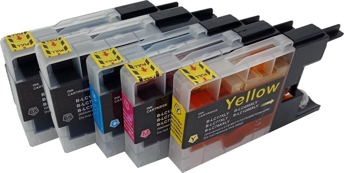 KATRIZ® huismerk inkt voor|Brother 1240XL/1280XL| 2x black +1x Cyan +1x Magenta+1x Yellow| ( 5stuks)