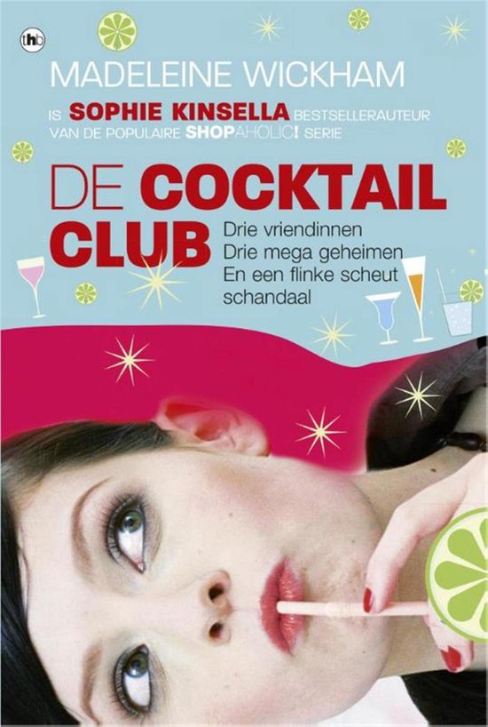 Boekcover met een close-up van een vrouw met make-up en rode lippen, met de titel 'De Cocktail Club'.