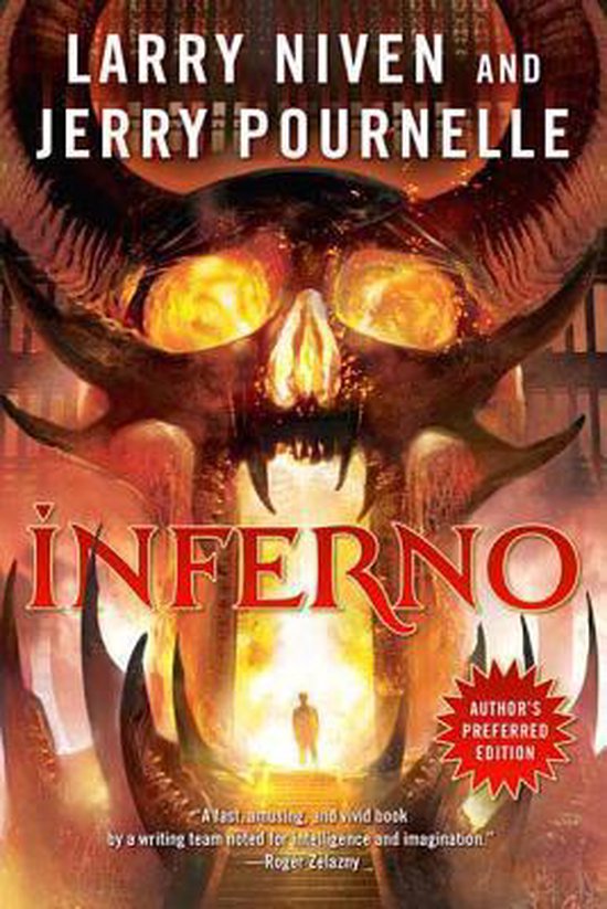 Boek kaft met de titel Inferno, geschreven door Larry Niven en Jerry Pournelle. Een demonische schedel met hoorns en vlammende ogen domineert de kaft.