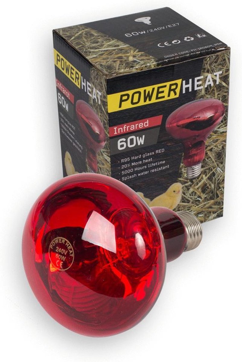 Powerheat Warmtelamp - Verwarming - 9x9x13 cm Rood 60 Watt - Powerheat