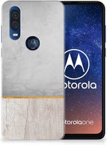 Motorola One Vision Bumper Hoesje Wood Concrete