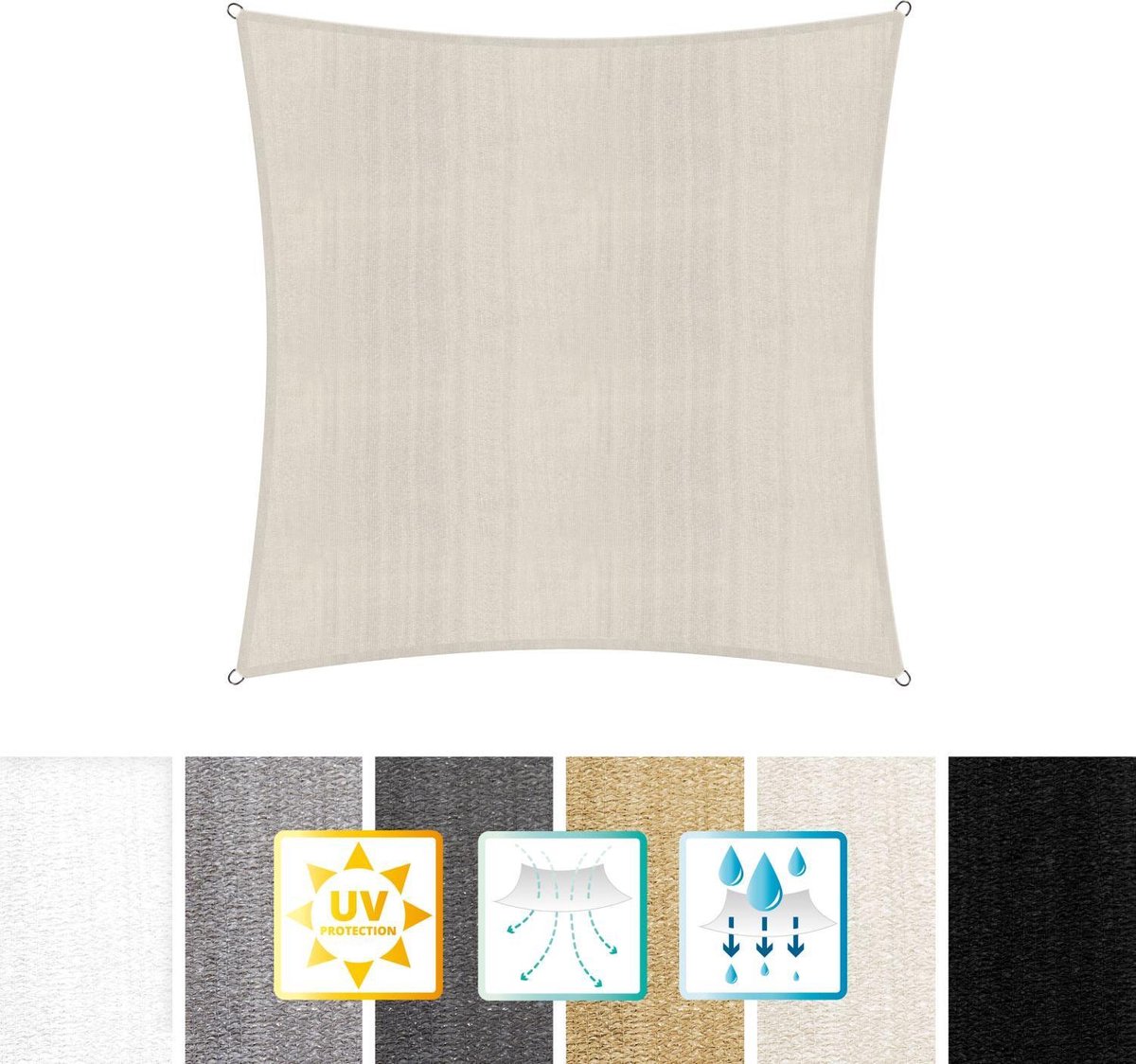 Vierkante luifel van Lumaland incl. spankoorden|Vierkant 4 x 4 m| 160 g/m² - crème
