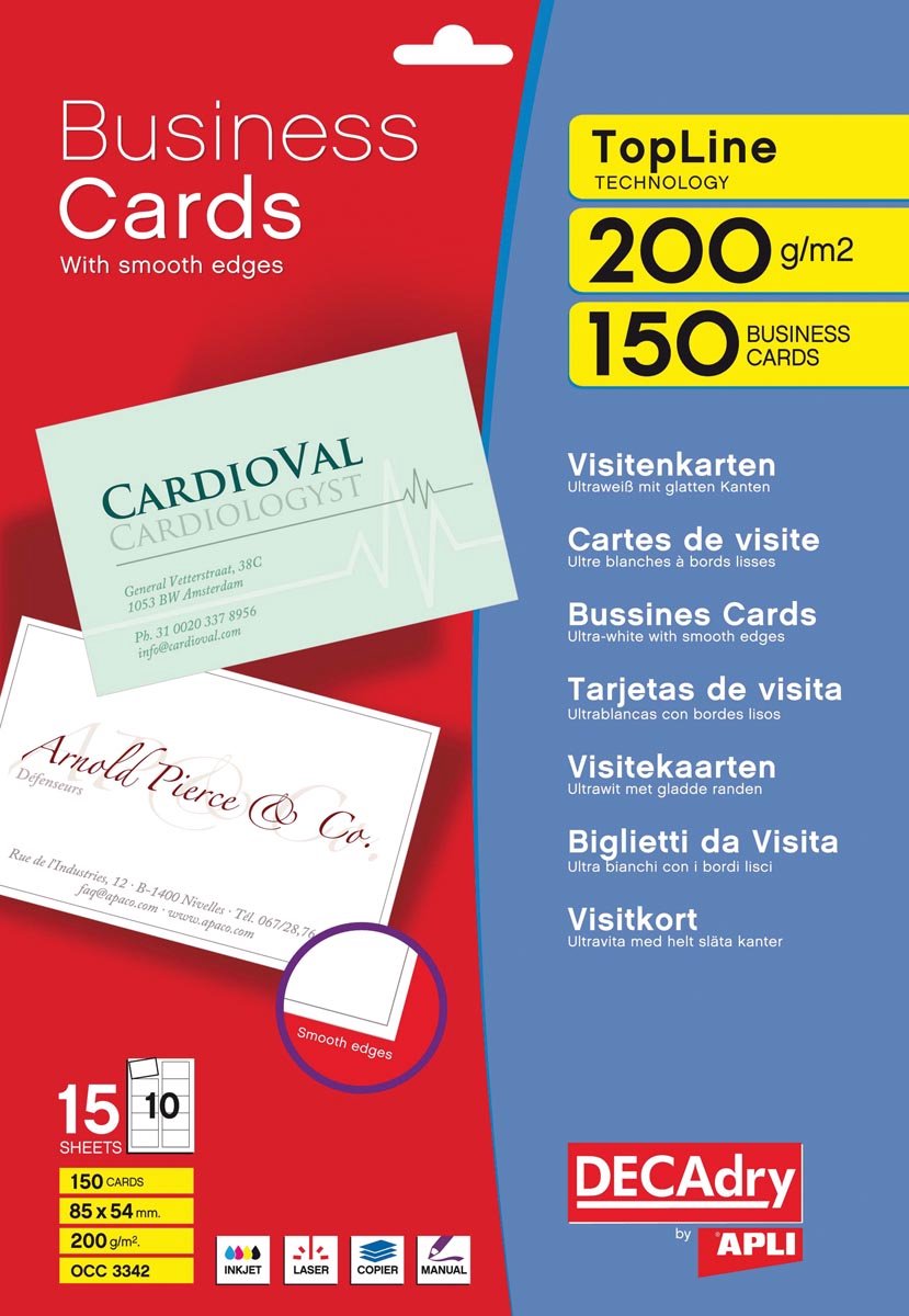 5x Decadry visitekaarten TopLine 150 kaartjes (10 kaartjes 85x54mm per A4), ronde hoeken