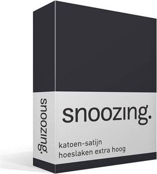 Snoozing - Katoen-satijn - Hoeslaken - Extra Hoog - Lits-jumeaux - 180x210 cm - Antraciet