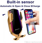 R1 Smart Sensor Car Wireless Charger - Goud - Draadloos - Qi Technologie - Telefoonhouder - Smartphone holder - Auto oplader telefoon - Telefoon Oplader - Oplader - Slimme Sensor - Universeel