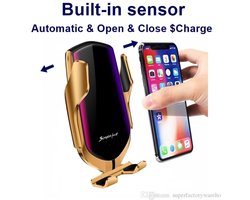 R1 Smart Sensor Car Wireless Charger - Goud - Draadloos - Qi Technologie - Telefoonhouder - Smartphone holder - Auto oplader telefoon - Telefoon Oplader - Oplader - Slimme Sensor - Universeel