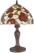 Tiffany tafellamp - Glas in lood - Rode rozen op witte achtergrond - 47 cm hoog