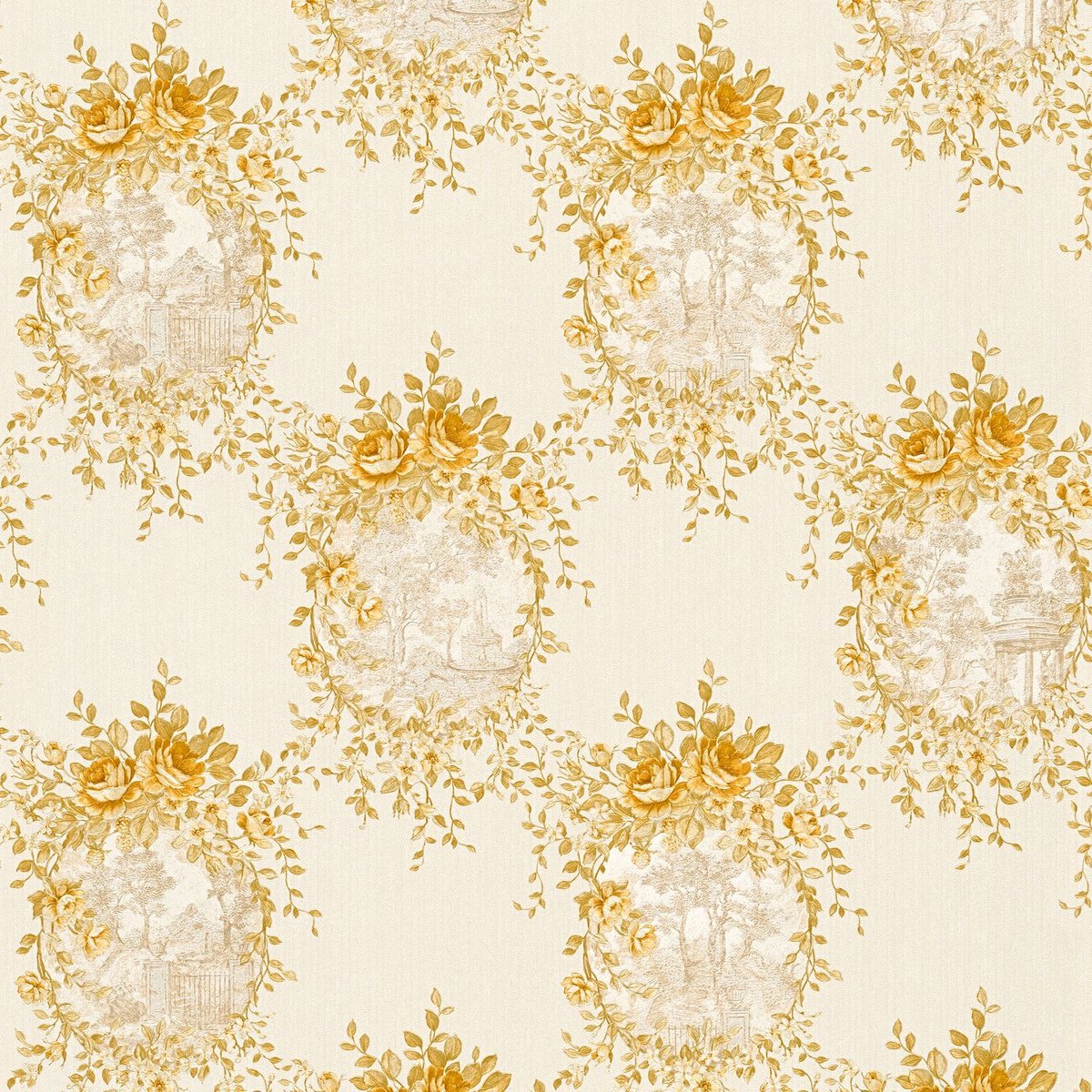 Bloemen behang Profhome 344993-GU vliesbehang licht gestructureerd met bloemen patroon mat goud beige 5,33 m2