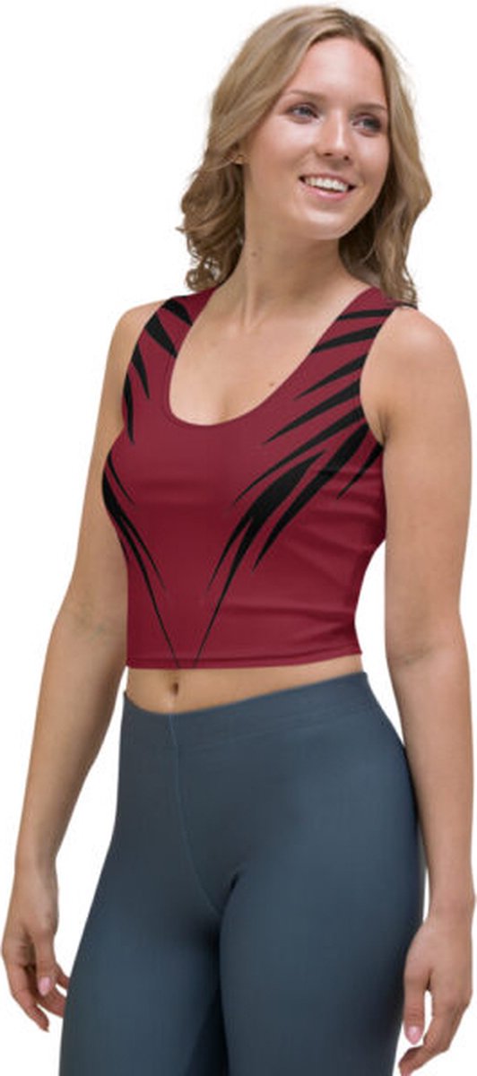 CropTop - design Power Up  - Dry Fit - High Performance - unieke print - 4way stretch - UPF 50+ - Hardloop - Yoga - Fitness - Dans - Pilates - Training - Sport Top - dames - warmrood zwart - maat M