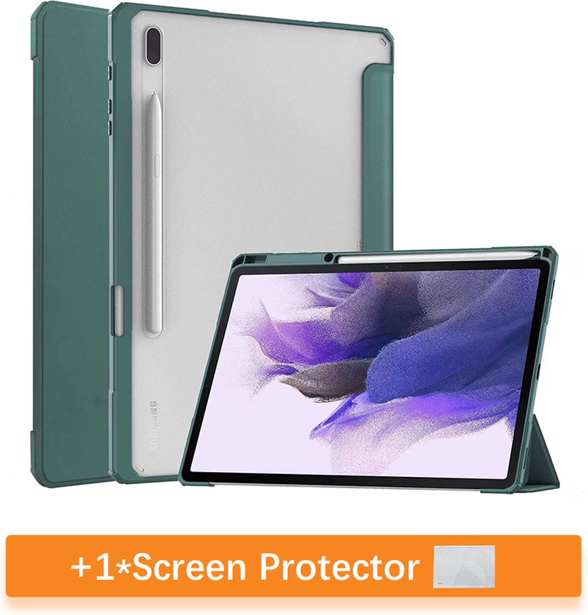 Luxe Case Hoes Geschikt Voor Samsung Galaxy Tab S8 Plus / S7 FE / S7 Plus Tablet - Auto Sleep/Wake Tablethoes Bookcase Cover met Standaard - Met Screen protector - Groen