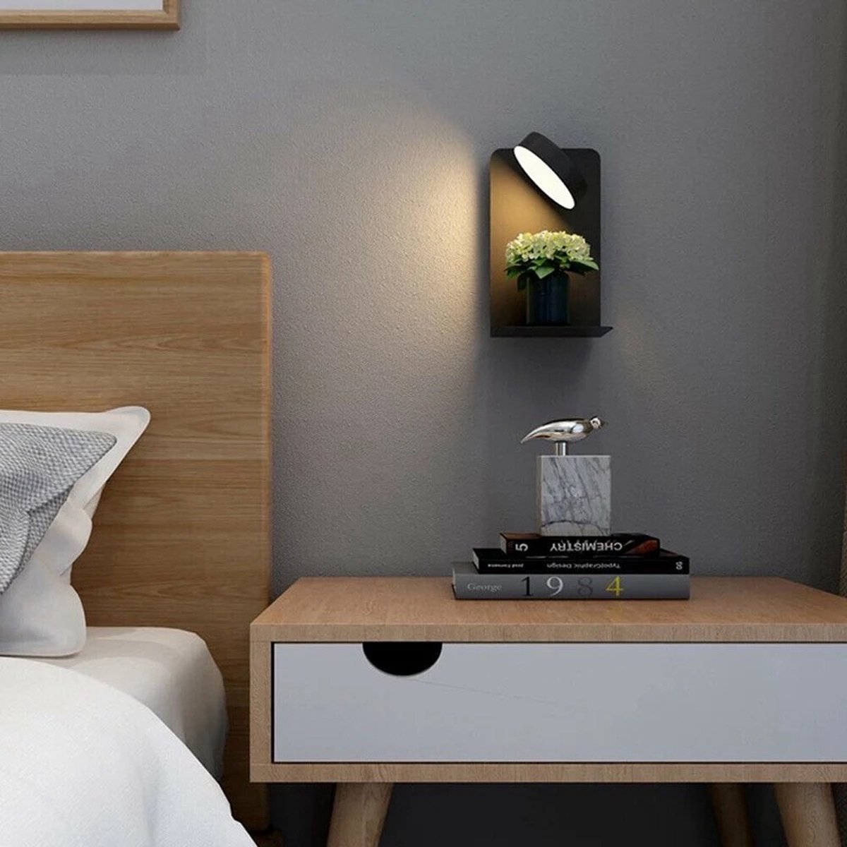 Promoten Fokken prijs Nachtkast muur met lamp en USB - Slaapkamer - Nachtkastje - LED - Energie  zuinig -... | bol.com