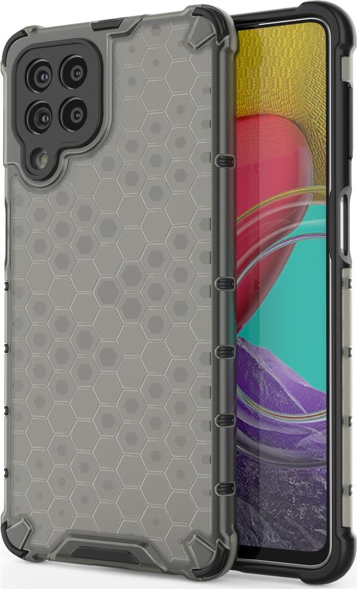 Mobigear Hoesje geschikt voor Samsung Galaxy M53 Telefoonhoesje Hardcase | Mobigear Honeycomb Backcover Shockproof | Schokbestendig Galaxy M53 Telefoonhoesje | Anti Shock Proof - Zwart