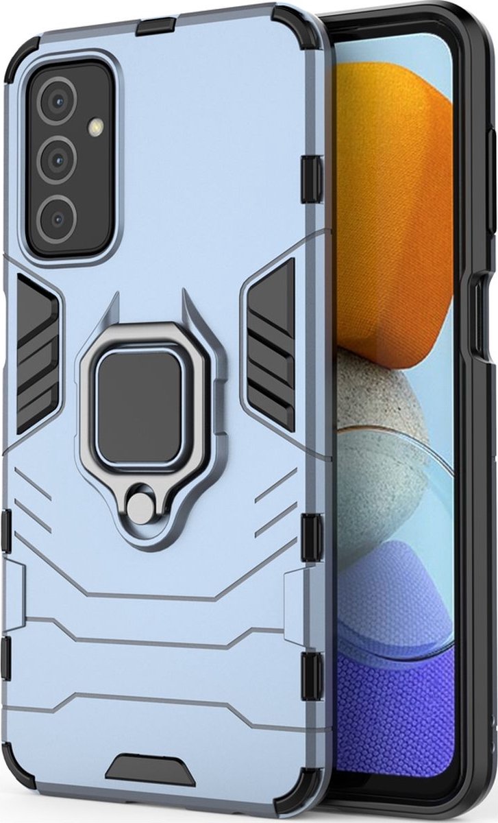 Mobigear Hoesje geschikt voor Samsung Galaxy M23 Telefoonhoesje Hardcase | Mobigear Armor Ring Backcover Shockproof met Ringhouder | Schokbestendig Galaxy M23 Telefoonhoesje | Anti Shock Proof - Blauw