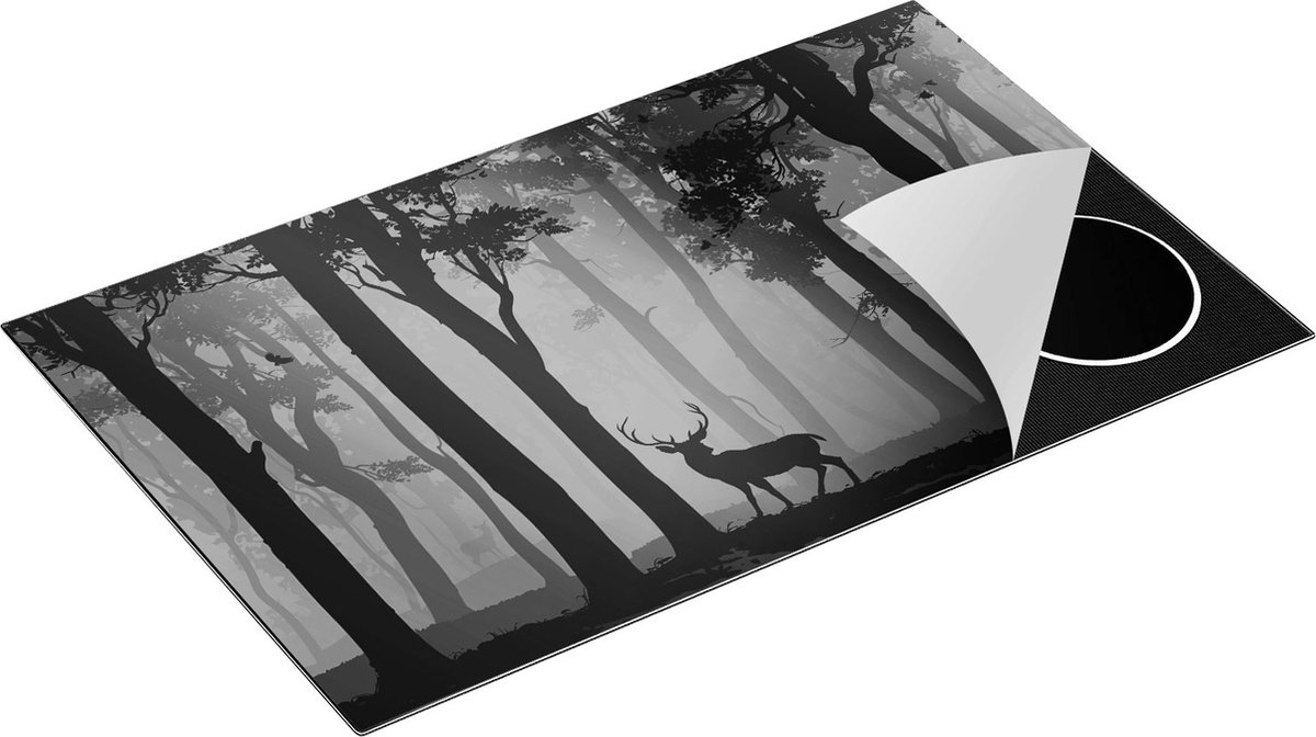 Chefcare Inductie Beschermer Hert in het Bos - Silhouet - Zwart Wit - 85x55 cm - Afdekplaat Inductie - Kookplaat Beschermer - Inductie Mat