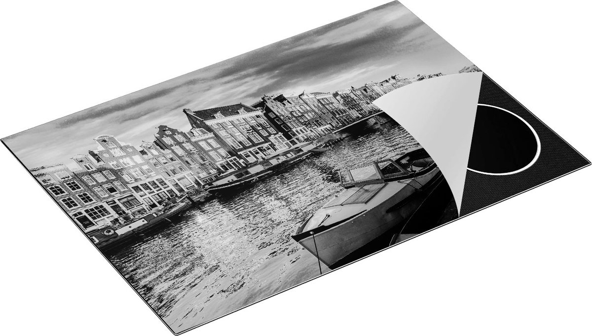 Chefcare Inductie Beschermer Amsterdamse Gracht in de Nacht met Sterren - Zwart Wit - 77x51 cm - Afdekplaat Inductie - Kookplaat Beschermer - Inductie Mat