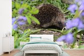 Papier peint photo peint vinyle - Hérisson derrière les fleurs largeur 450 cm x hauteur 300 cm - Tirage photo sur papier peint (disponible en 7 tailles)