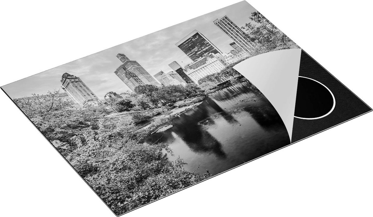 Chefcare Inductie Beschermer Kleurrijke Central Park tijdens de Herfst - Zwart Wit - 70x55 cm - Afdekplaat Inductie - Kookplaat Beschermer - Inductie Mat