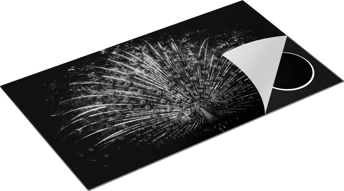 Chefcare Inductie Beschermer Pauw met Kleurrijke Veren - Kleur - Zwart Wit - 91,6x52,7 cm - Afdekplaat Inductie - Kookplaat Beschermer - Inductie Mat