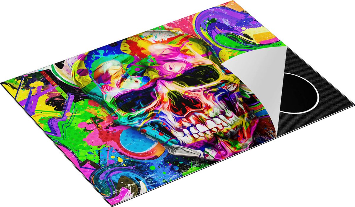 Chefcare Inductie Beschermer Gekleurde Schedel - Doodskop - Doodshoofd - 71x52 cm - Afdekplaat Inductie - Kookplaat Beschermer - Inductie Mat