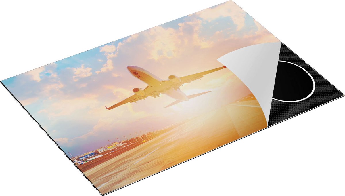 Chefcare Inductie Beschermer Vliegtuig Stijgt op het Landingsbaan met Zon - 76x51,5 cm - Afdekplaat Inductie - Kookplaat Beschermer - Inductie Mat