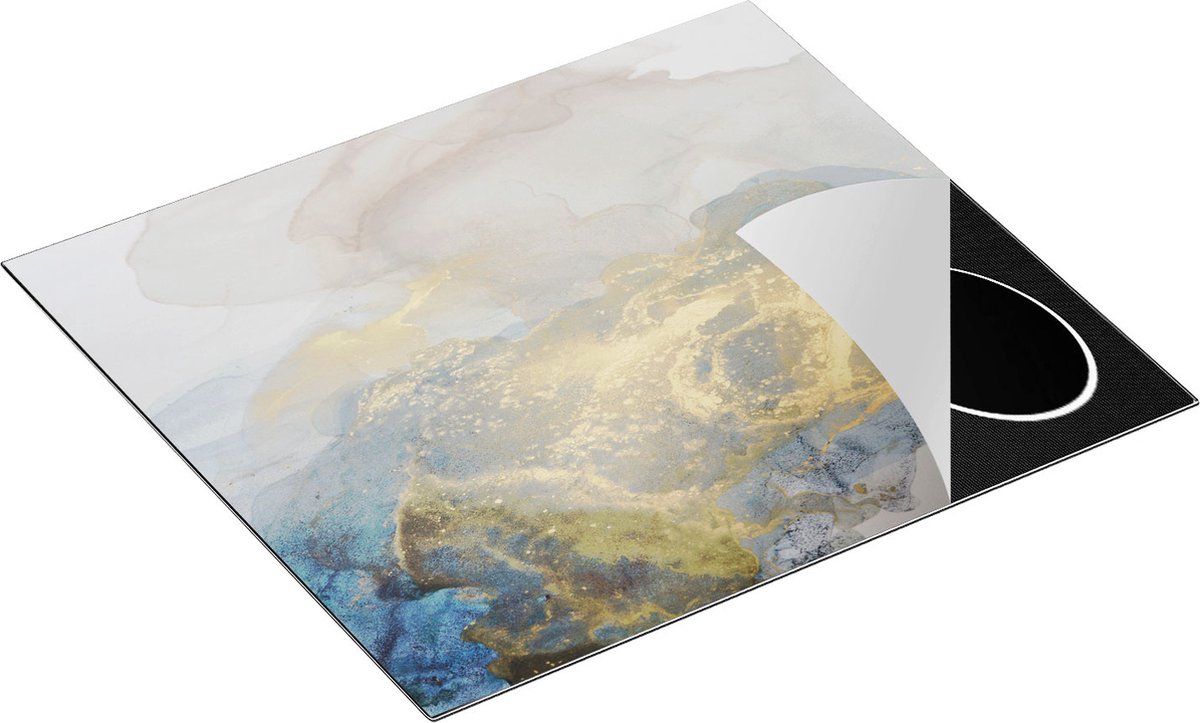 Chefcare Inductie Beschermer Abstracte Kunst van Grijze Gouden Marmer - 60x55 cm - Afdekplaat Inductie - Kookplaat Beschermer - Inductie Mat