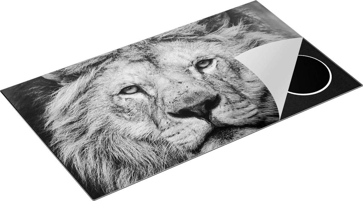 Chefcare Inductie Beschermer Leeuw - Leeuwenkop - Kleur - Zwart Wit - 91,6x52,7 cm - Afdekplaat Inductie - Kookplaat Beschermer - Inductie Mat