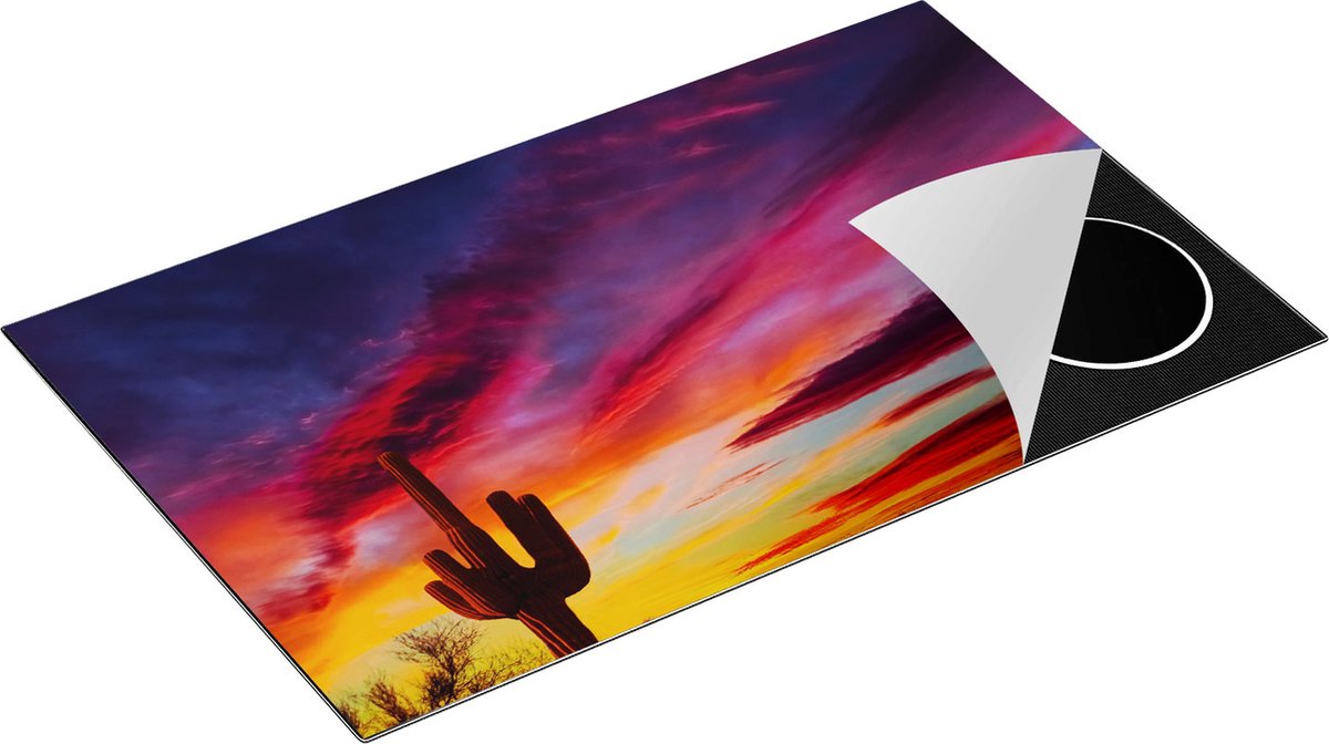 Chefcare Inductie Beschermer Cactus bij Oranje Zonsondergang - 85x52 cm - Afdekplaat Inductie - Kookplaat Beschermer - Inductie Mat