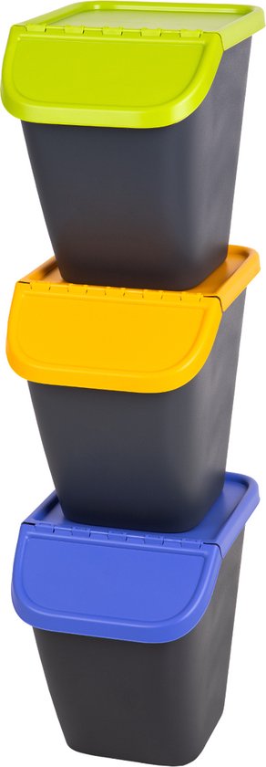 Set Van 3 Recycling Afvalbakken 40L – Duurzame Opvouwbare Zakken Voor Plastic, Papier & Glas – Ideale Prullenbak Met Compartimenten