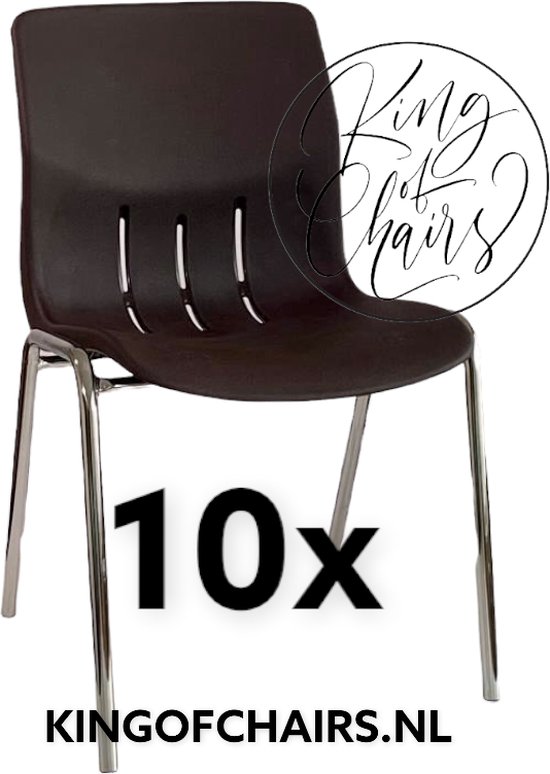 King of Chairs -set van 10- model KoC Denver bruin met verchroomd onderstel. Kantinestoel stapelstoel kuipstoel vergaderstoel tuinstoel kantine stoel stapel stoel Jolanda kantinestoelen stapelstoelen kuipstoelen stapelbare Napels eetkamerstoel