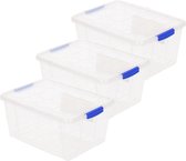 3x stuks opslagboxen/bakken/organizers met deksel 16 liter 40 x 30 x 21 cm transparant plastic