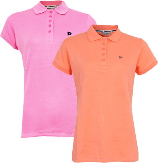 2-Pack Donnay Polo Pique - Poloshirt - Dames - Flamingo Pink/Salmon - maat XXL