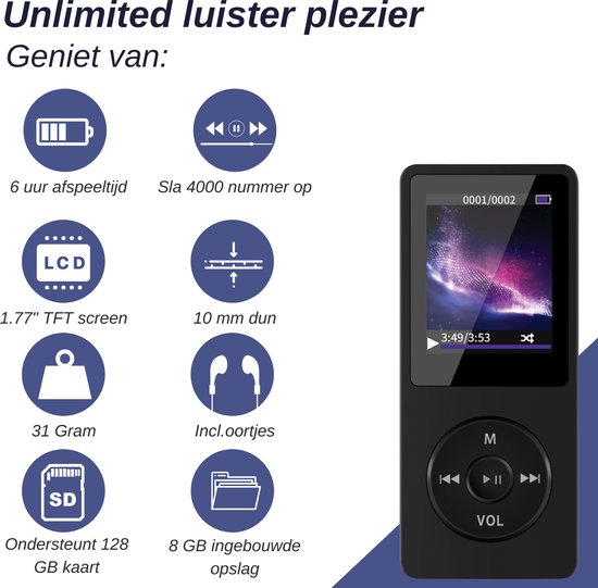 ZOOAOXO 64GB MP3 Player, Music Player with Bluetooth 5.2, Built-in HD Speaker, FM Radio, Voice Recorder, Mini Design, Weighs 50g, HiFi Sound, Ideal for Sports, Earphone Included