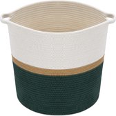 Panier en corde de coton Navaris avec poignées - 45 cm de diamètre x 38 cm de hauteur - Panier de rangement pour le linge et les couvertures - Vert foncé/marron/crème