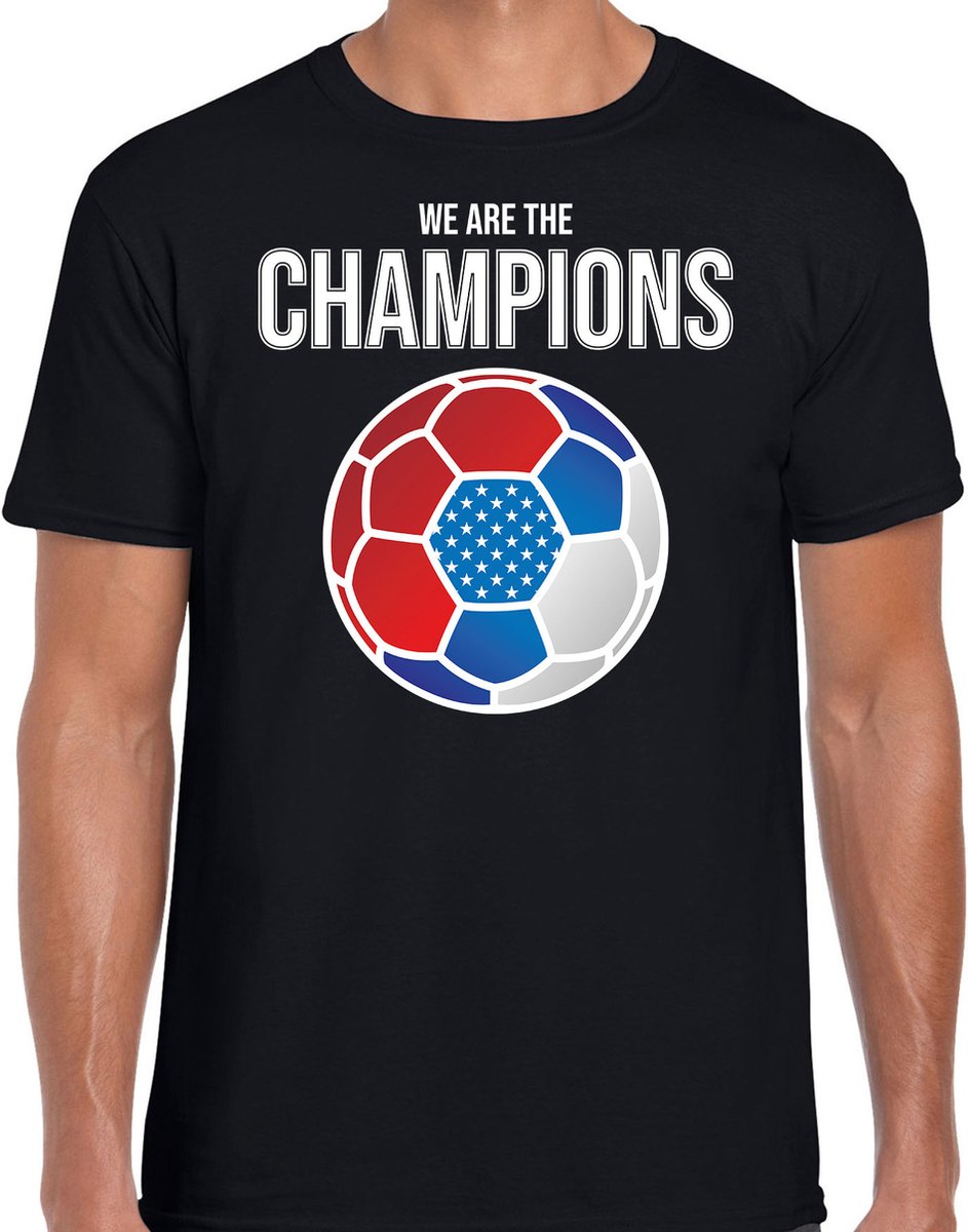 USA EK/ WK supporter t-shirt - we are the champions met USA voetbal - zwart - heren - kleding / shirt L