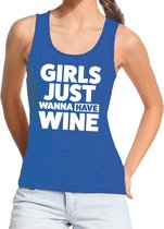 Girls just wanna have Wine tekst tanktop / mouwloos shirt blauw dames - dames singlet Girls just wanna have Wine S