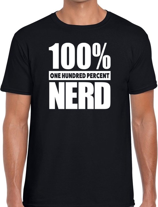 100% percent nerd tekst t-shirt zwart voor heren - honderd procent nerd shirt M